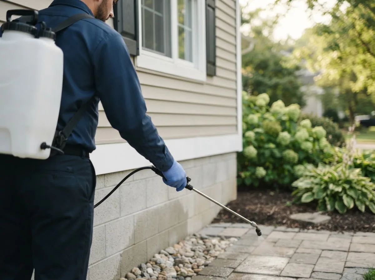 Pest control technician inspecting a home in Bim, WV